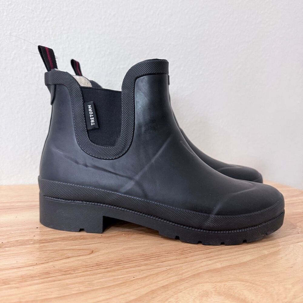 Tretorn Black Rubber Lina Rain Chelsea Ankle Boots Shearling Lined Size 6 Women